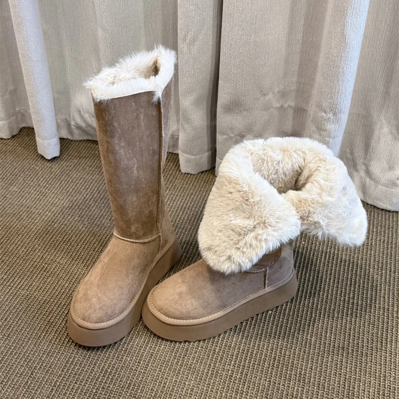 BANFANG Women's Thick Bottom Snow Boots Fashion Brand Design Classic Winter High Quality Heightening Slim Warm Shoes For Woman