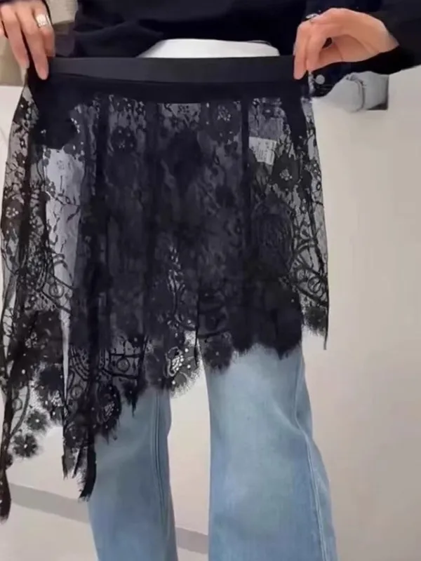 

Faionable Large Size Asymmetric Lace Skirt f-length Women's ort Skirt Layered Wear Summer New Arrival Korean Sle Hig...