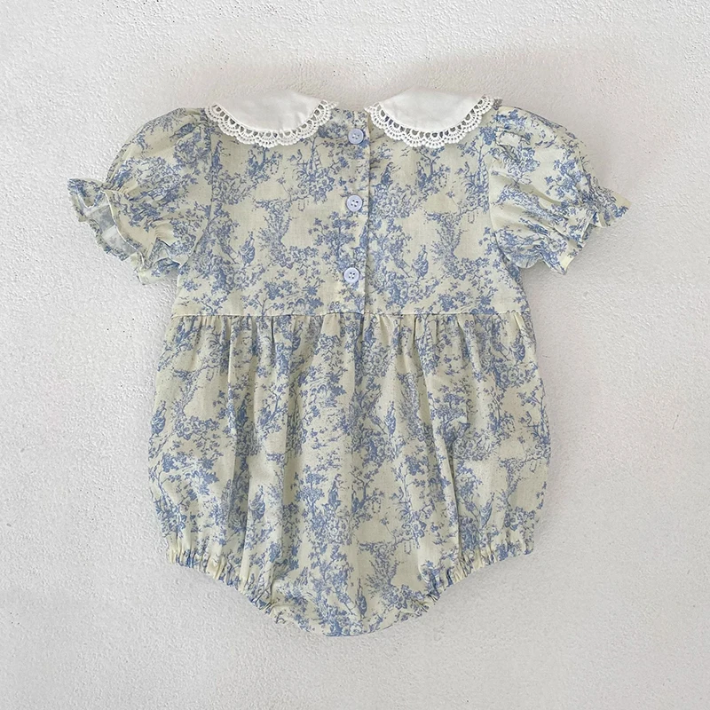 2026 Neuer Sommer-Baby-Krabbelanzug im Koreanischen Stil, Kurzärmeliger Jumpsuit für Mädchen mit Niedlichem Peter-Pan-Kragen – Detail 4