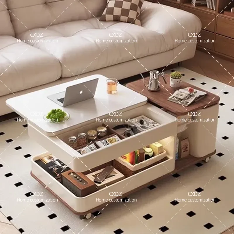 Modern Lifting Rock Slab Coffee Table for Living Room Small Apartment Multi Functional Mobile Side Table with Adjustable