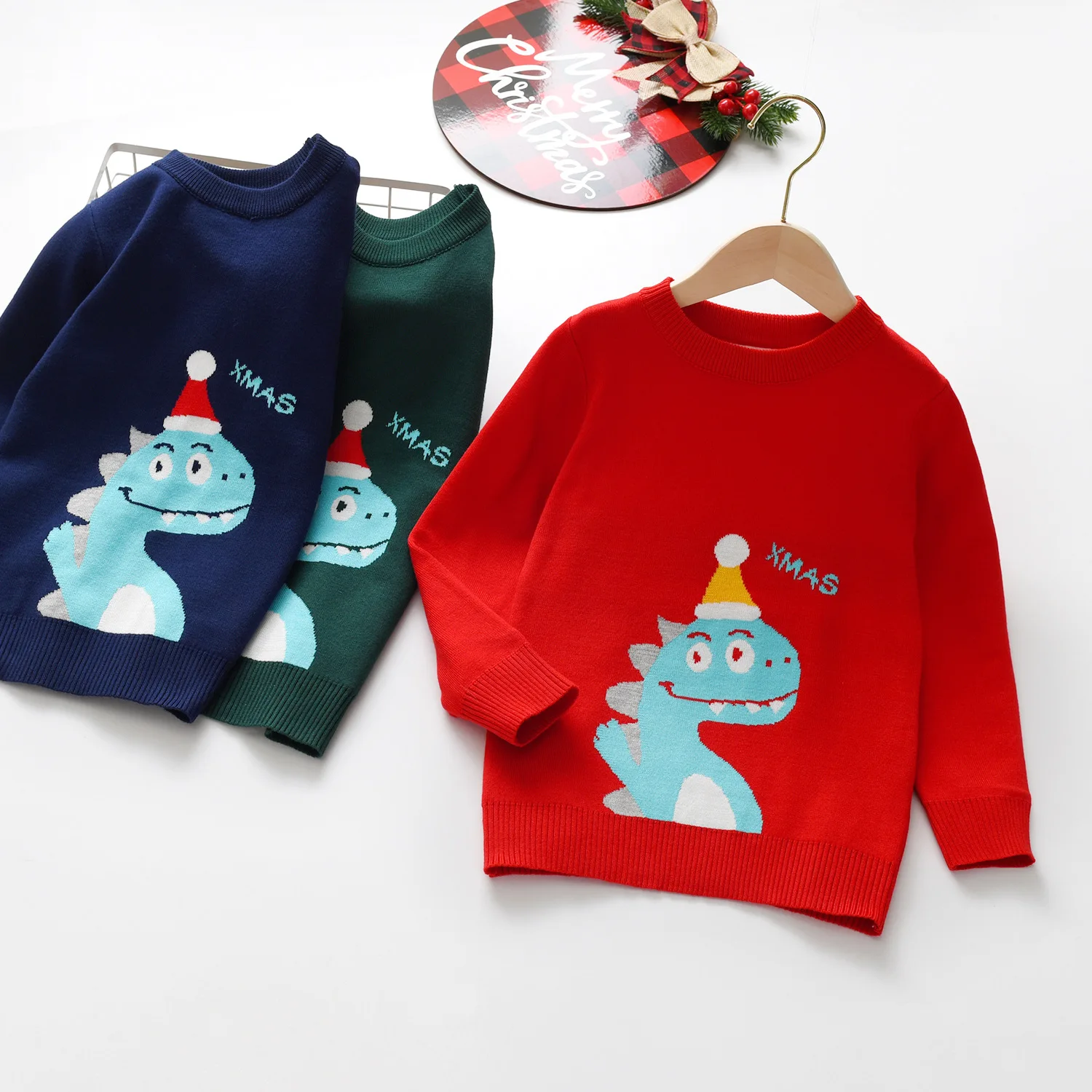 Christmas Kids Bottomed Sweater Winter Boys Girls Cotton Pullover Knit Clothes Autumn Children Print Warm Knitwear 2-6 Years