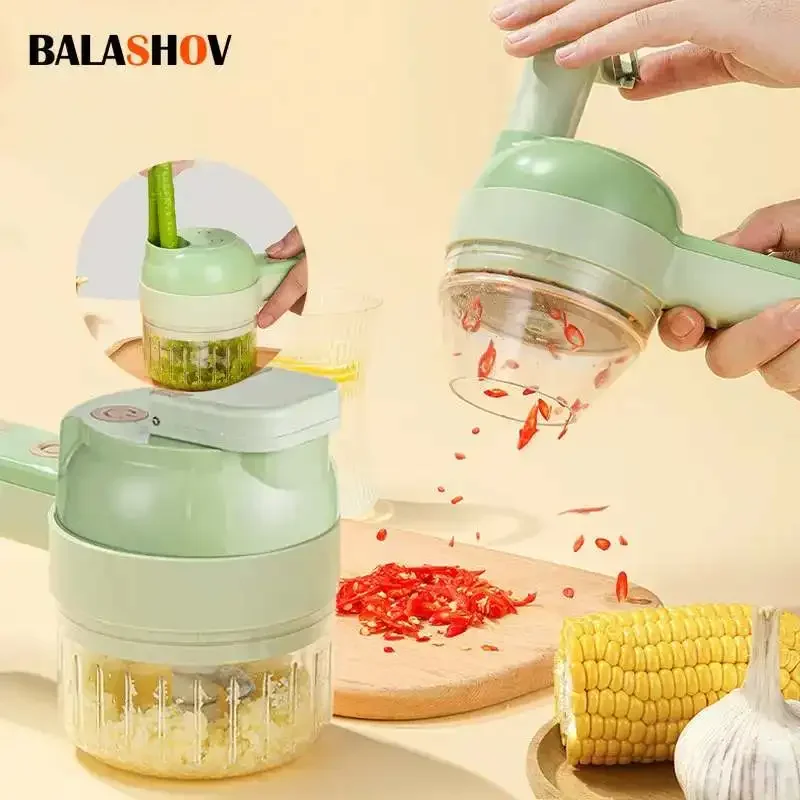 4In1 Gemüse Cutter Set Handheld Drahtlose Knoblauch Stampfer Lebensmittel Chopper Fleischwolf Maschine Lebensmittel Schälen Scheibe