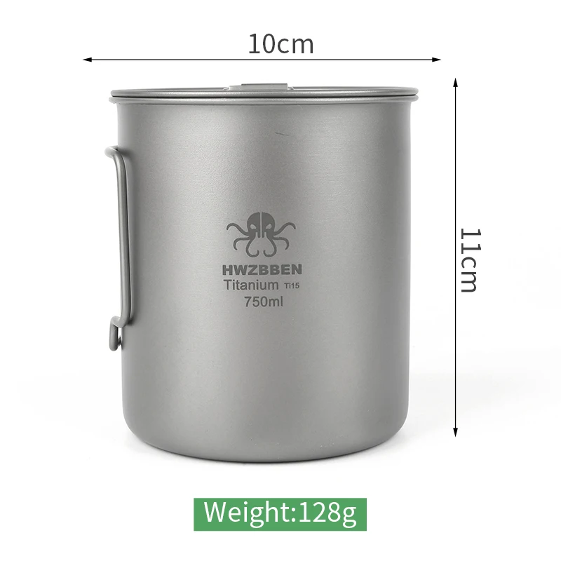 HWZBBEN Ti15 750ML Pure Titanium Mug Cup Portable Home Kitchen Coffee Mug of Coffee Tea with Lid Pot Lightweight  Camping Cup