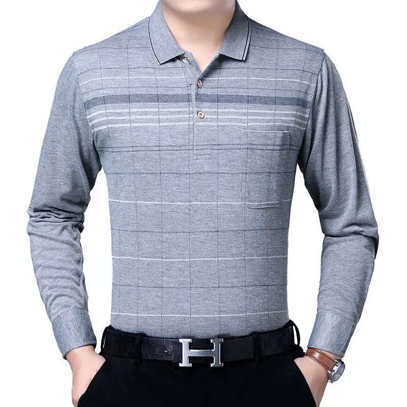 Long Sleeve Loose Oversized Men's Clothing Business Casual Spring New Plaid Printed Spliced Pockets Fashion Lapel POLO Shirt