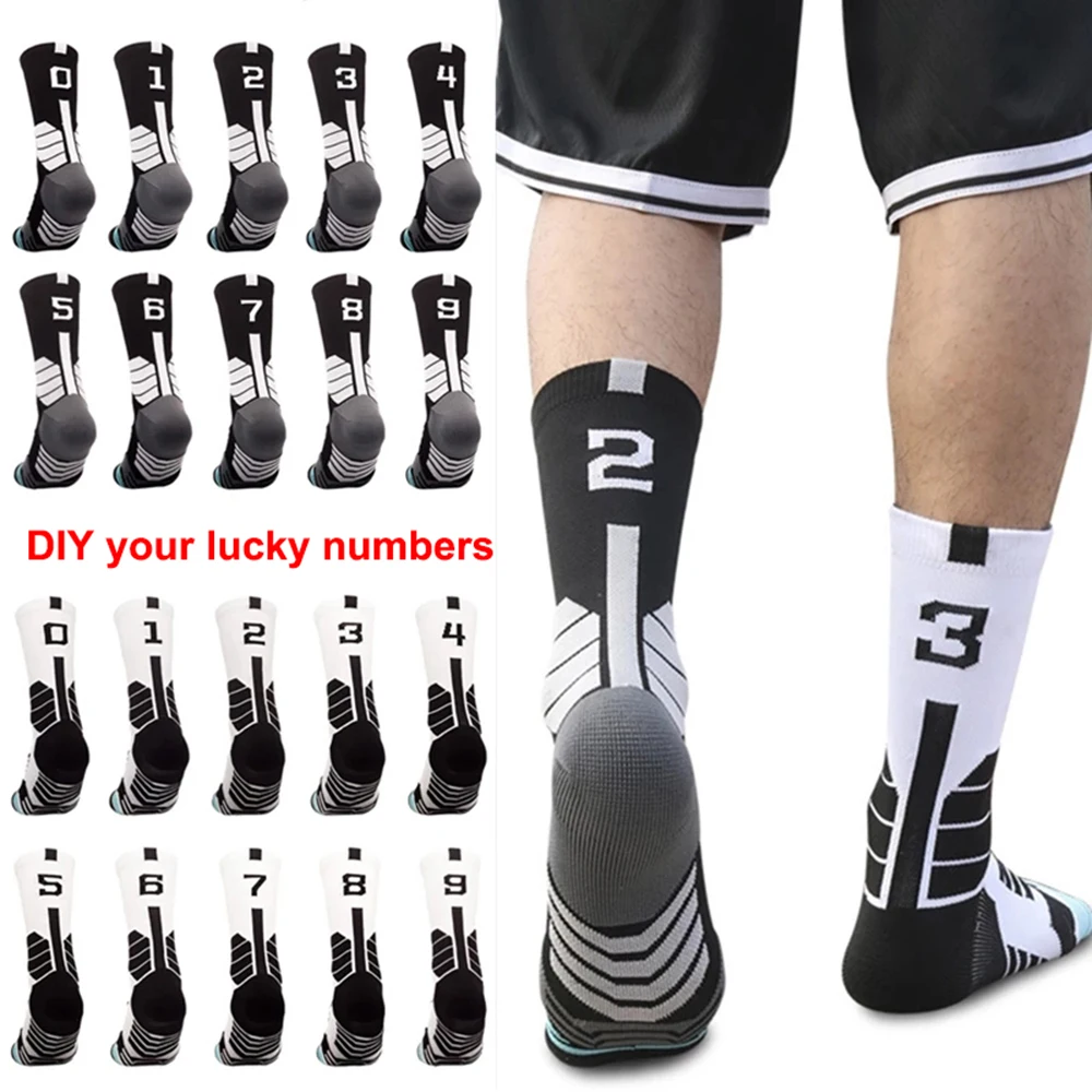 Kaus kaki olahraga personalisasi kaus kaki profesional 1 buah kaus kaki lari Fitness basket kaus kaki sepak bola sejuk Meias pria DIY nomor