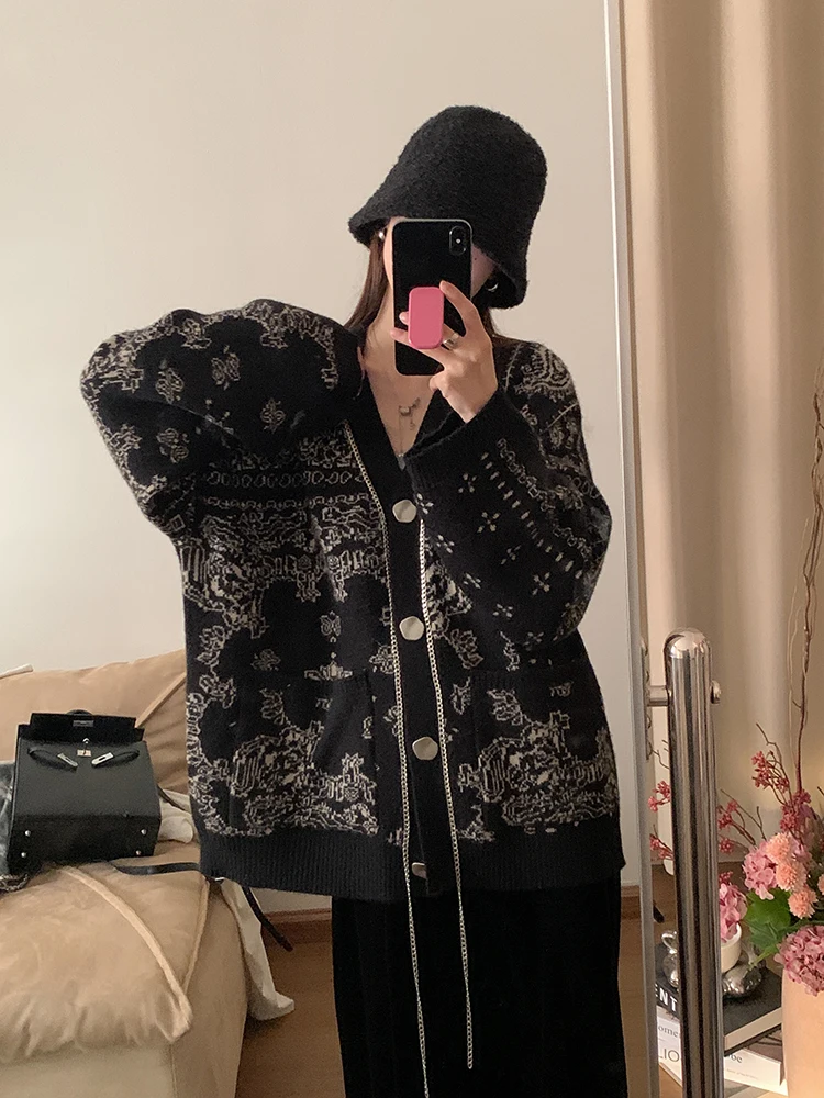 

Мягкий уютный тяжелый рабочий вязаный свитер V Ne Lazy Sle, женский весенне-осенний свободный открытый кардиган, модная верхняя одежда высокого дизайна