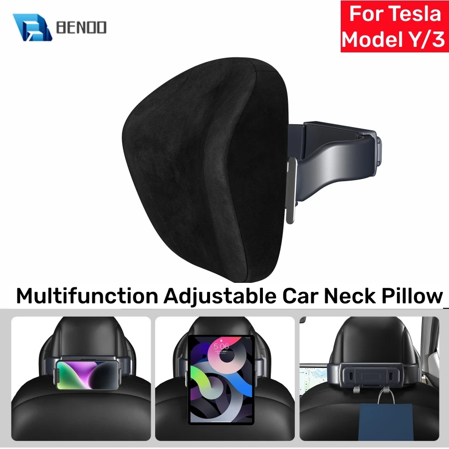 For Tesla Model Y Model 3 Multifunction Adjustable Car Neck Pillow Premium Vehicle Head Rest Support Headrest with Phone Holder