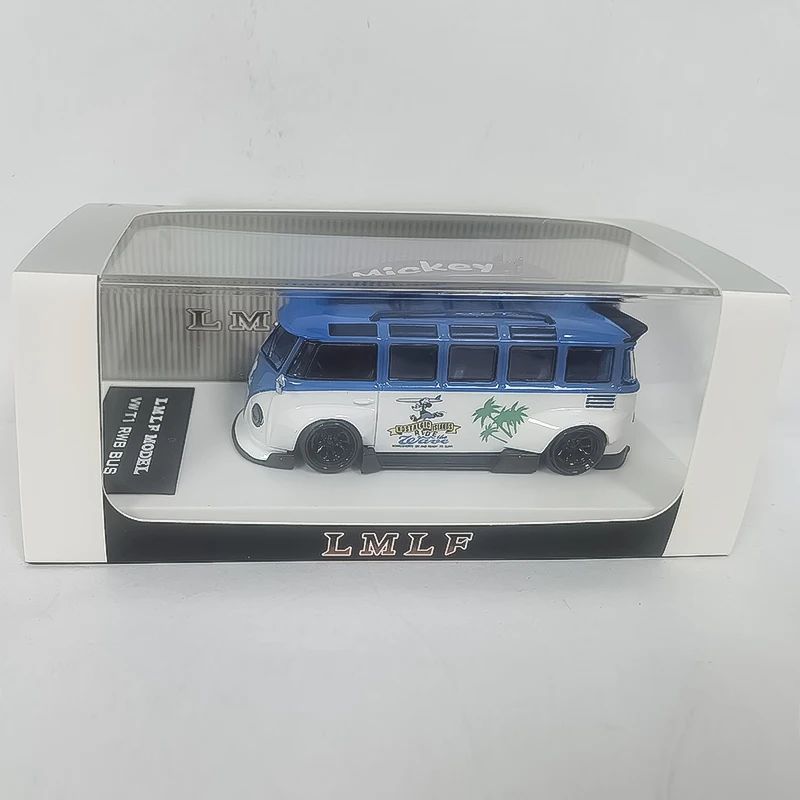 収集用lmlpモデルメタルカー、1:64 vw t1 rwbバス、ブルーギフト、新品