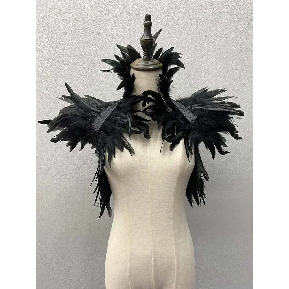 Natural Feather Shrugs Shawl For Women Cosplay Black Halloween Luxury Feather Shoulder Wraps Punk Gothic Feather Scarves