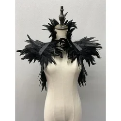 Natural Feather Shrugs Shawl For Women Cosplay Black Halloween Luxury Feather Shoulder Wraps  Punk Gothic Feather Scarves