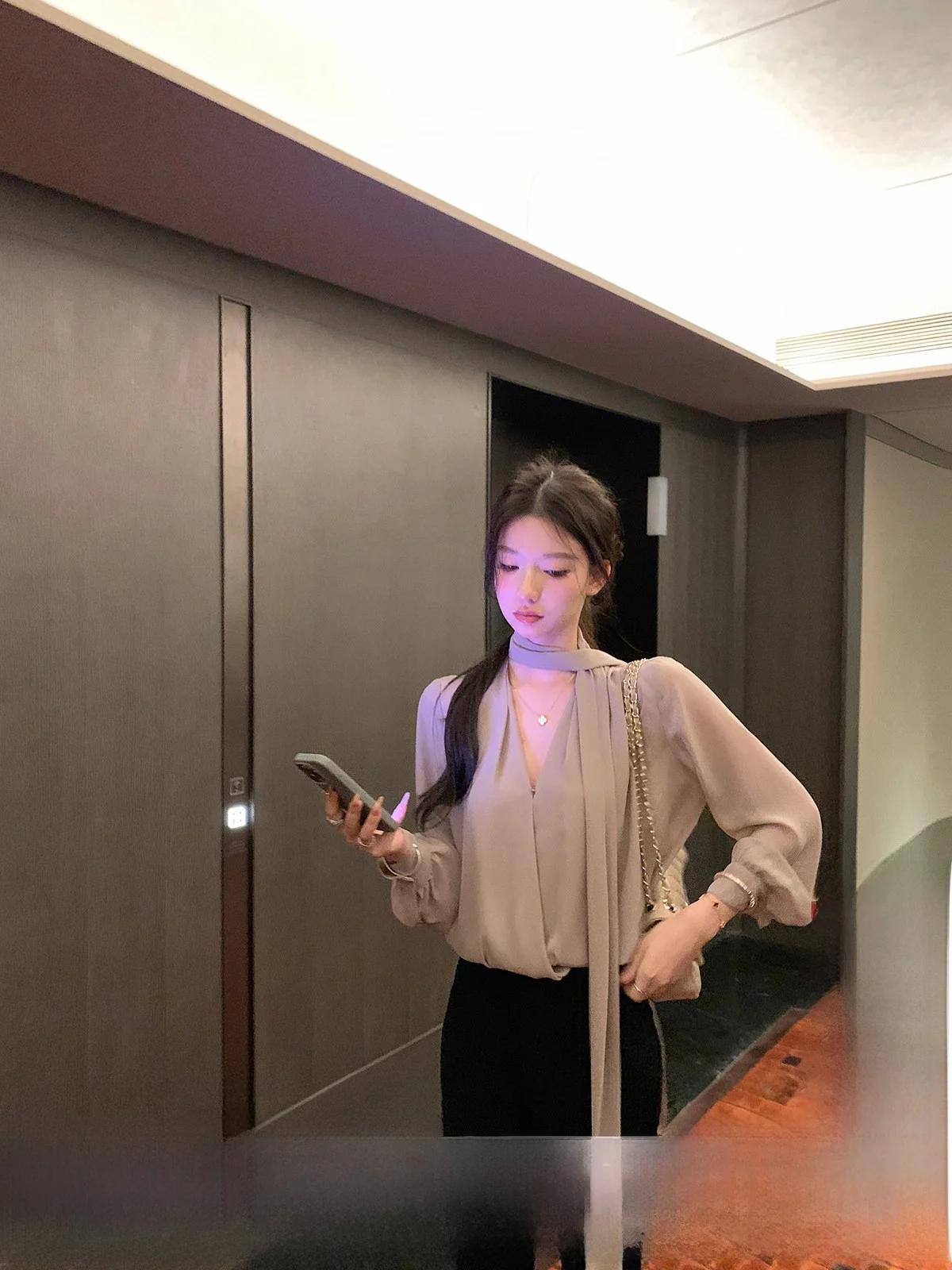 

YOLI Zhang Yuli Blogger's Secret V-Ne Sa Long Sve Chiffon irt Women Summer Loose Slimming Top Breathable Comfortable