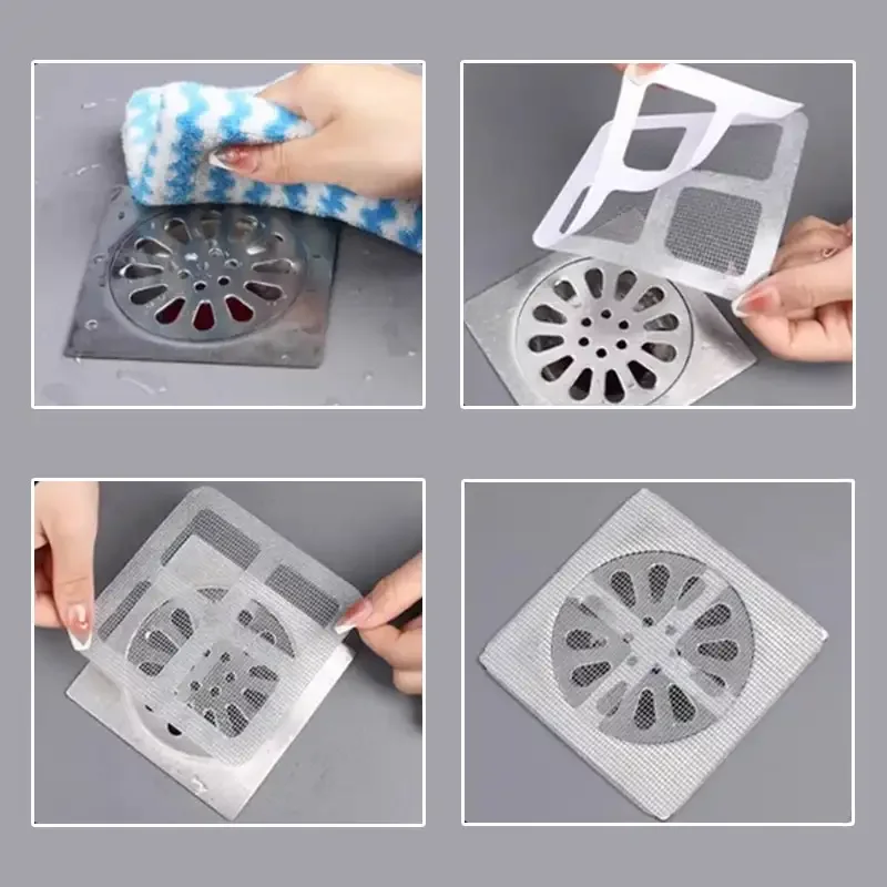 Disposable Hair Catcher Shower Floor Drain Sink Strainer Sewer Filter Mesh Stickers Multifunctional for Bathroom Kitchen 10x10cm