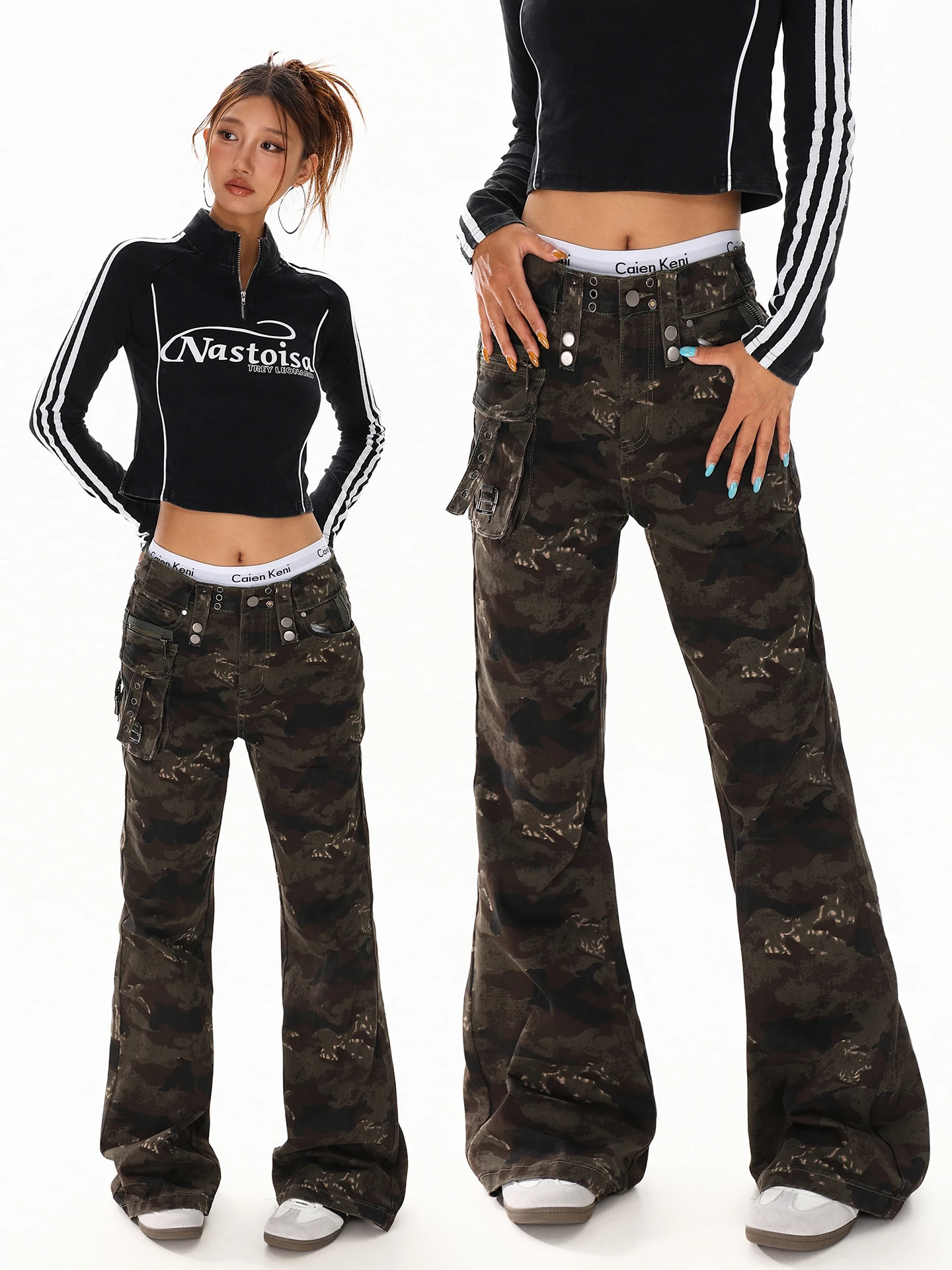 

Джинсы Boeax American Sle Spicy Girl 3D с камуфляжным принтом, женские, весенние, новые, облегающие, с легким клешем, для похудения