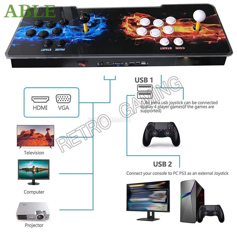 Pandora Saga Box CX 2800 In 1 Console Arcade Machine Fight Game Push Button Joystick HDMI/ VGA Output  For Arcade Cabinet