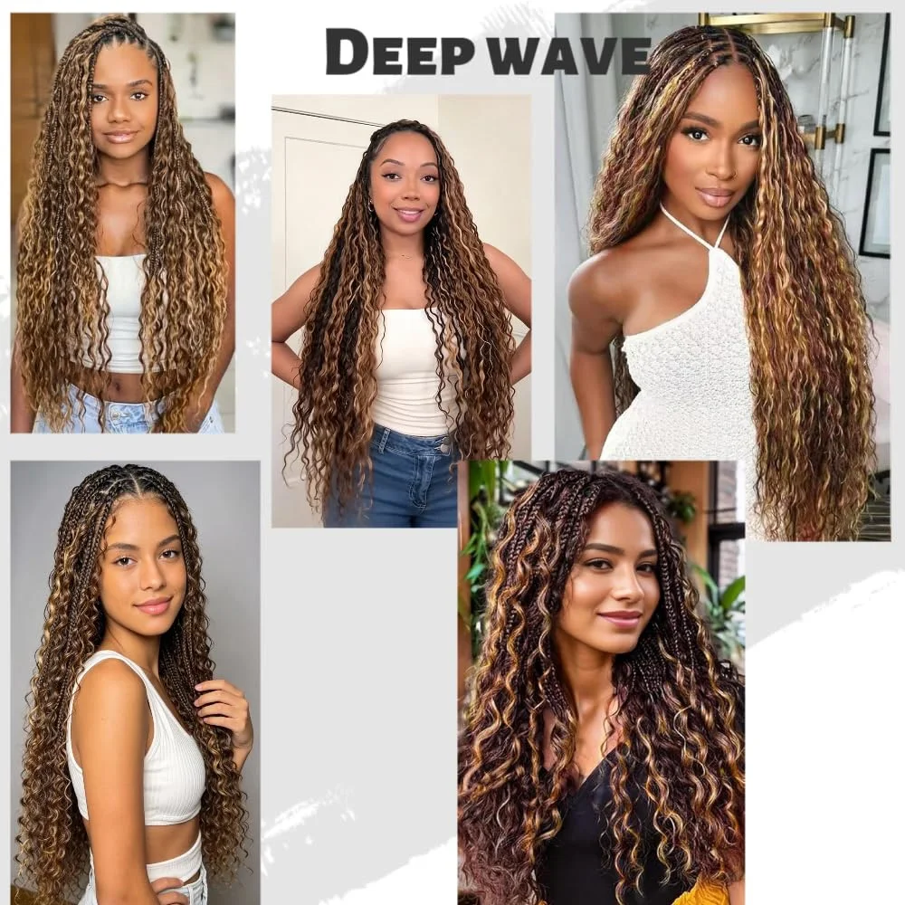 4/27 Highlight Loose Deep Wave Feather Crochet Human Hair Raw Brazilian Hair Bulk Pre Looped Hair Extensions Invisible Miracle Knots Feather Crochet Hair 14-24 Inchs Brown Highlight Real Human Hair Full Head Braiding Hair for Women Daily Wear - view 7