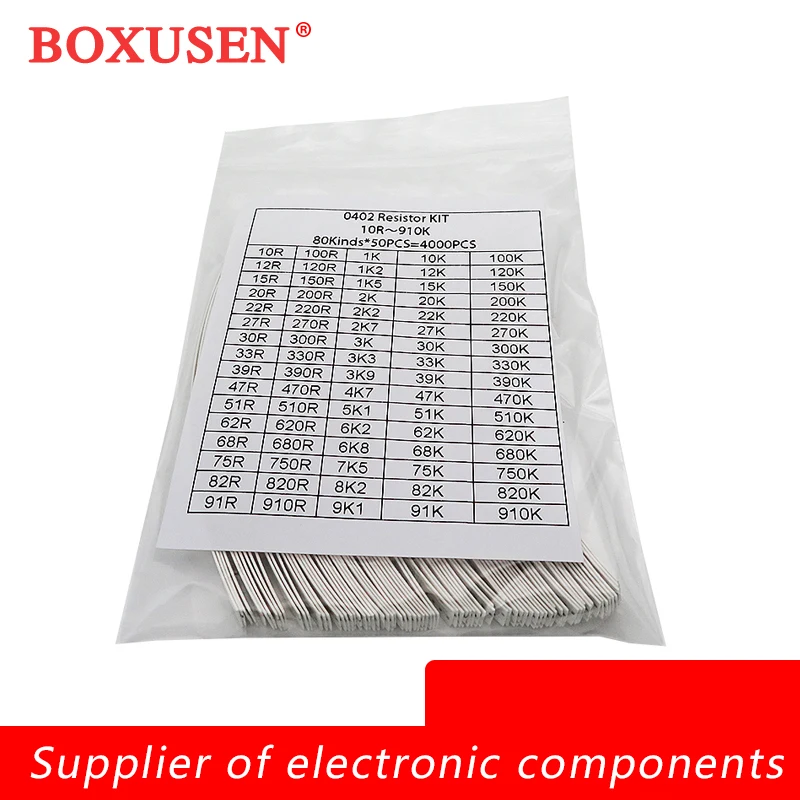 80valuesX 50pcs=4000pcs Sample Kit 4000pcs 0402 SMD Resistor Kit Assorted Kit 10ohm-910K ohm 5%
