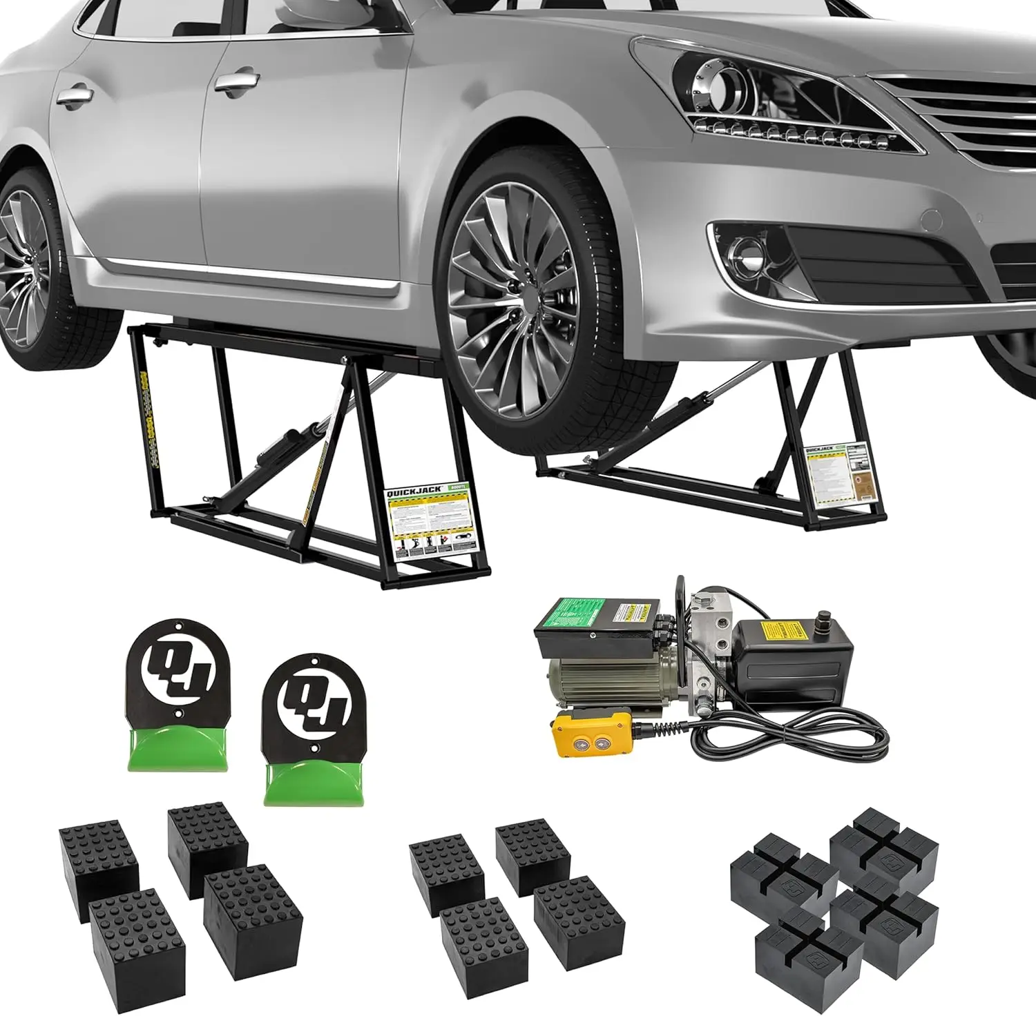 

QuickJack Bundle - 6000TL Portable Car Lift, Wall Hangers & Pinch-Weld Blocks, ALI Certified, 6,000-lbs. Capacity, 110V Power