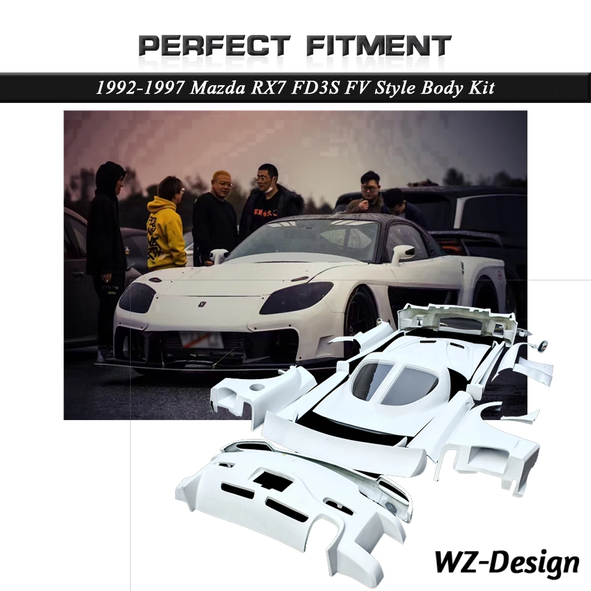 

Комбинезоны из стекловолокна FRP RX7, подходят для 1992-1997 Mazda RX7 FD3S FOTE VLE, стильный комплект кузова, бампера, губы, брызговика, юбки, задние ворота