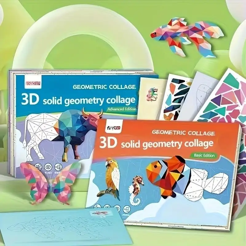 3D Self-Adhesive Geometric Sticker Puzzle-DIY Craft Kit with 16 Animal&Nature Shapes,Focus&Cognitive Skills,Irregular Shapes