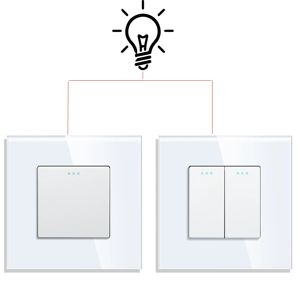 EU Light Switch,1/2/3gang 2way 10A 250V Crystal Glass Panel white/black/gold/gray 86*86mm Push Switch