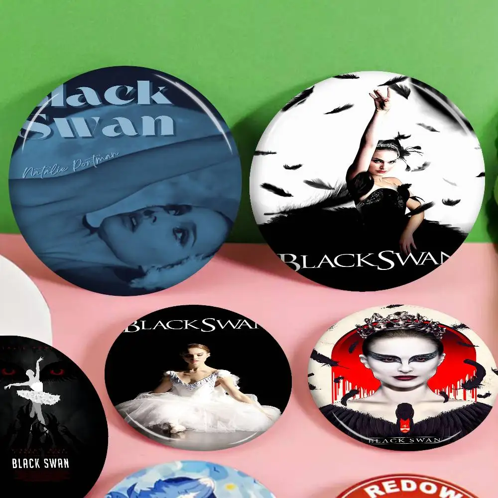 

B-Black S-Swan Movie Soft Button Pin Round Metal Badge Lapel Pin Parts Gift Friends Kid Jewelry