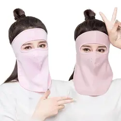 Zomer Zonnebrandcrème Ademend Ijs Zijde Masker Uv Bescherming Gezicht Cover Veil Gezicht Gini Masker Met Nek Flap Outdoor Gezicht Shield