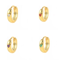 2024 Gold Color New Fashion Women Jewelry Micro Paved Colorful White Green Red Cz Rainbow Minimal Heart Shape Hoop Earring