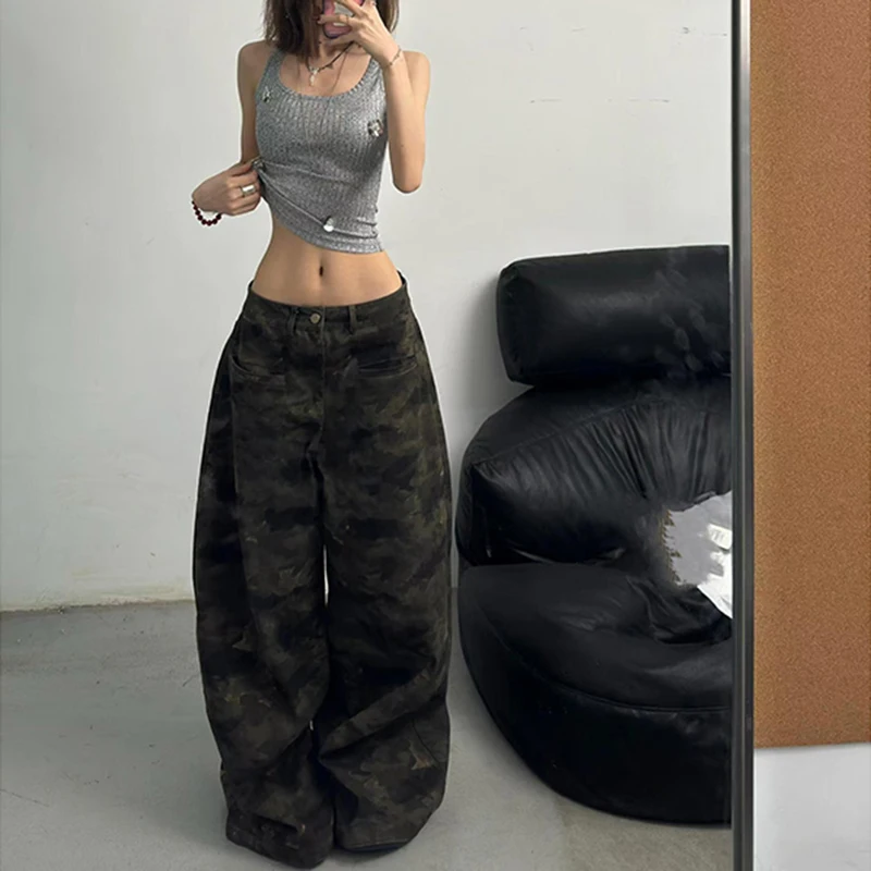 

American Vintage Camouflage Jeans Women Streetwear Y2K Baggy High Waist Wide Leg Denim Pants Female Casual Straight Denim Pants