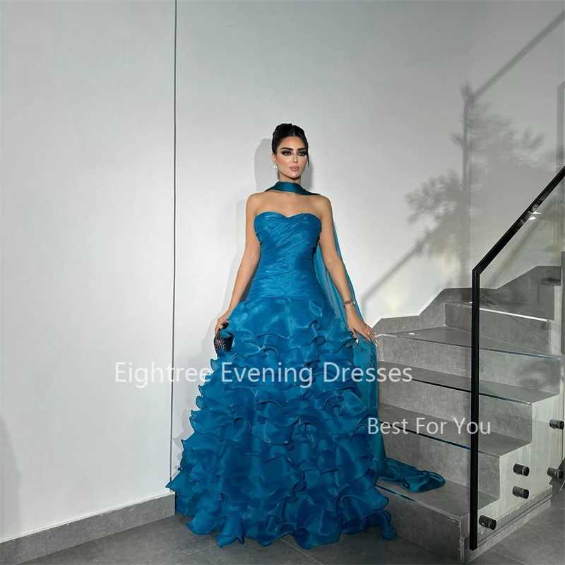 Eightree Blue Organza Evening Dress for Women Saudi Sweetheart Dubai Prom Ball Gowns for Special Event Luxury Occasions Dresses