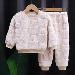 Comfortable Long Sleeve Baby Boys And Girls Clothing Set Kids Suits Winter Fleece Tops + Pants Tracksuit Warm Children Outfits