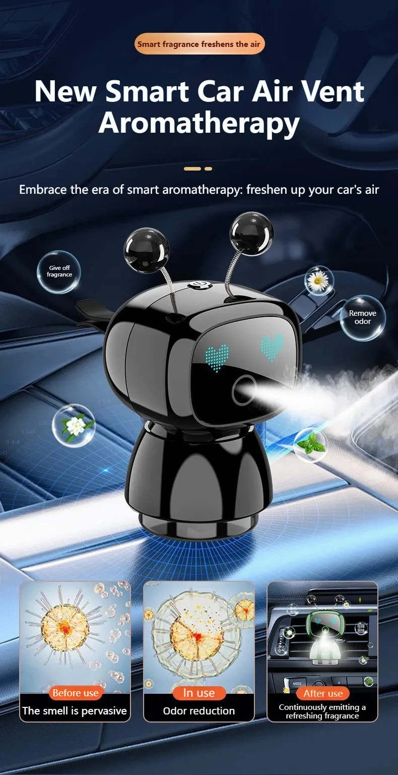 Cute Robot Smart Car Aroma Diffuser Car Air Outlet Fragrance Air Purifier Car Interior Decor Gift Electric Air Freshener