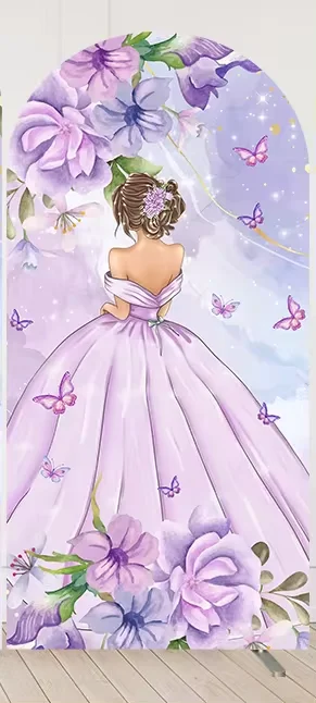 Mehofond 15 Quinceanera Flower Dresses 2024 Girl Birthday Party Wedding Arched Backdrop Purple Floral Butterfly Decor Background