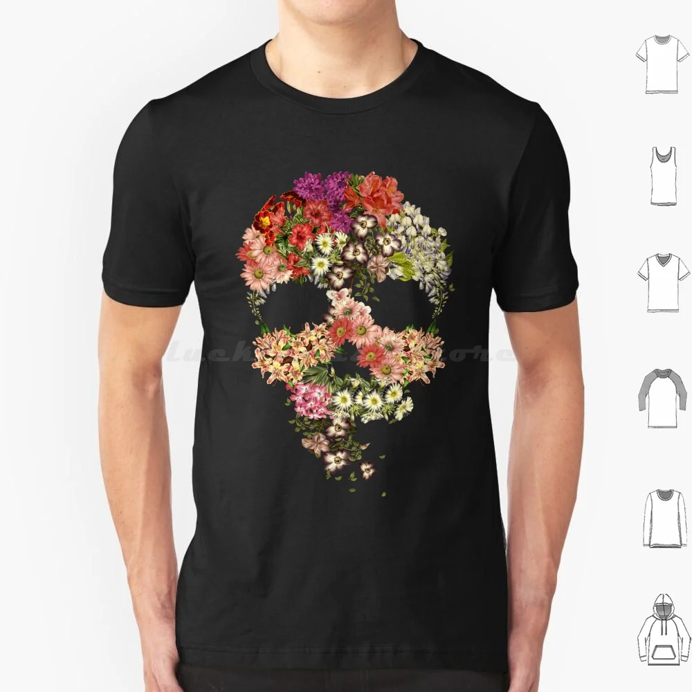 Crânio floral decadência por tobe favsa t camisa 6xl algodão legal t crânio flores florais morte botânica dia das bruxas crânio floral