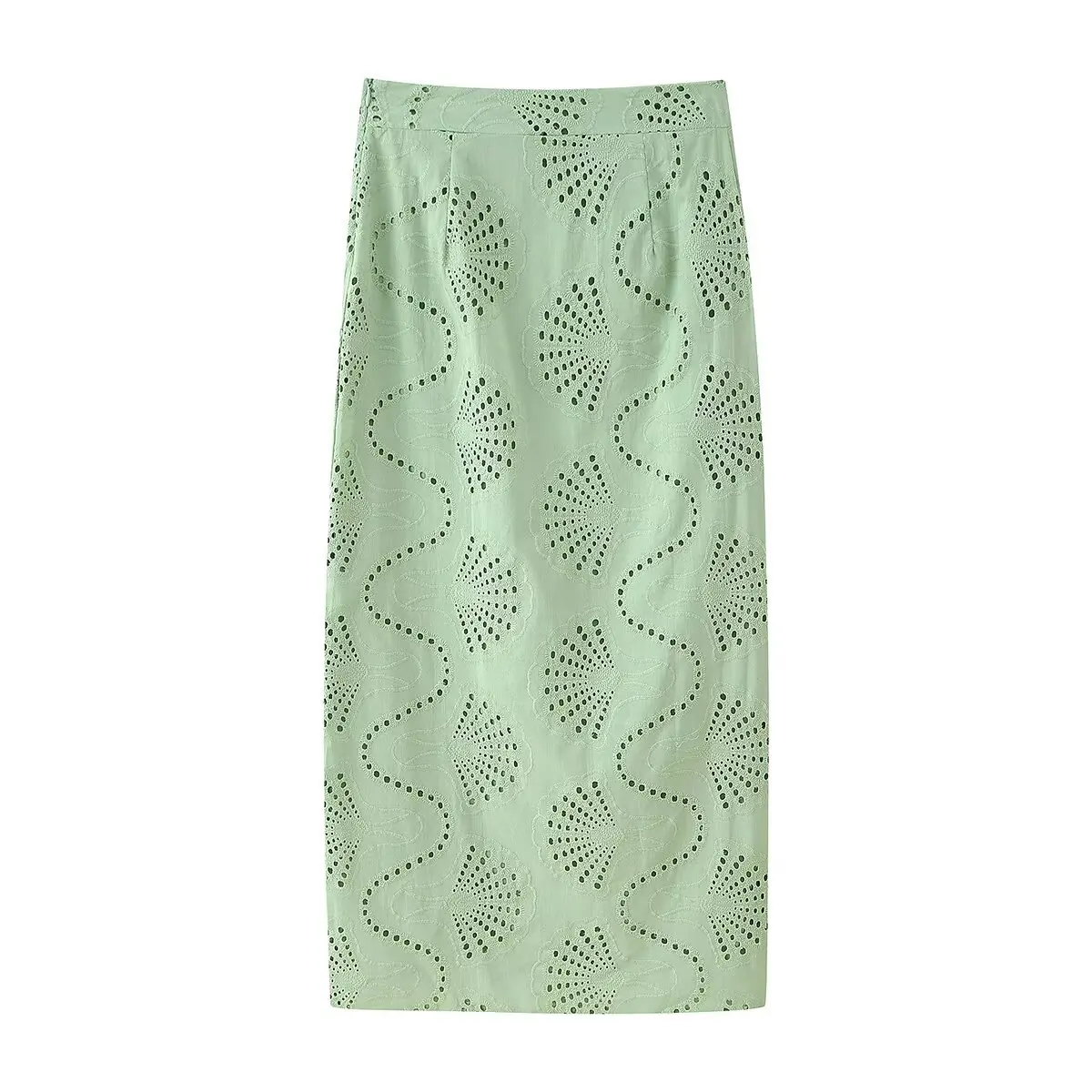 

JNLEAOG Spring New Women's Faion Design Embroidered Vest Split Skirt Set Hollow out High Waist A-Line Midi Skirt