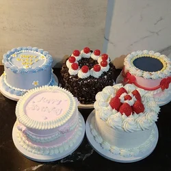 Simulation Birthday Cake Model Fruit Cake Strawberry Chocolate Cream Cakes Dessert Shop Cabinet Window Display Photography Props