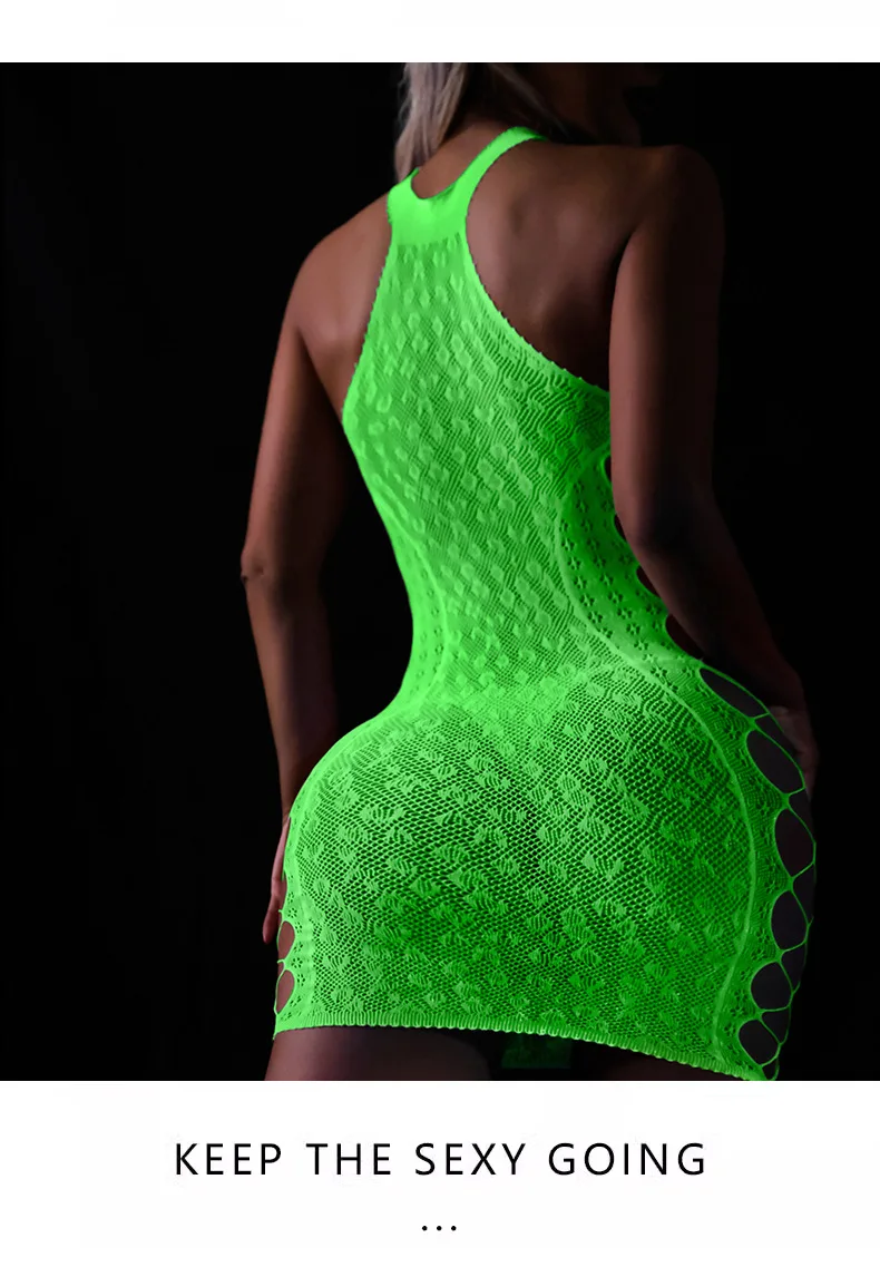 Brilha no escuro lingerie sexy bodycon vestido oco rendas macacão atacado direto da fábrica dropshipping roupa de noite conjunto de sedução