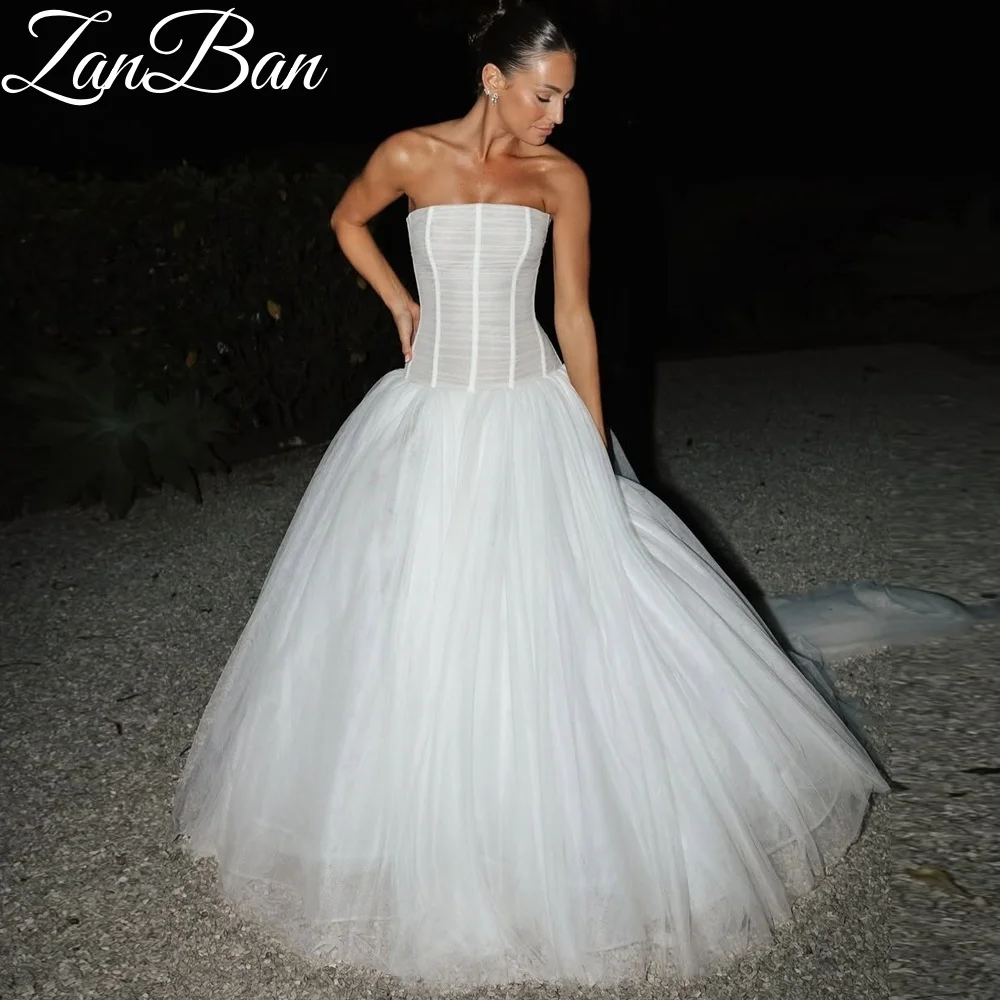 ZanBan Tulle Wedding Dress with Ruched Bodice and Dropped Waistline Bride Formal Gowns Strapless vestido de noiva Customsized