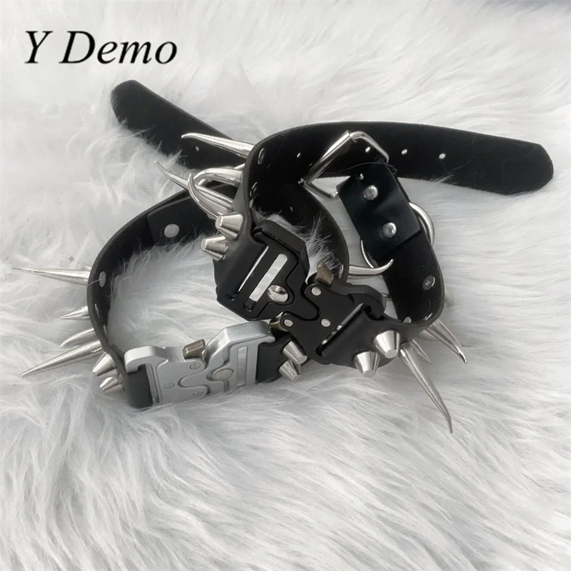 Y Demo Punk Irregular Rivets Buckle Pu Choker Casual Alloy Screw Adjustable Necklace Rock Techwear