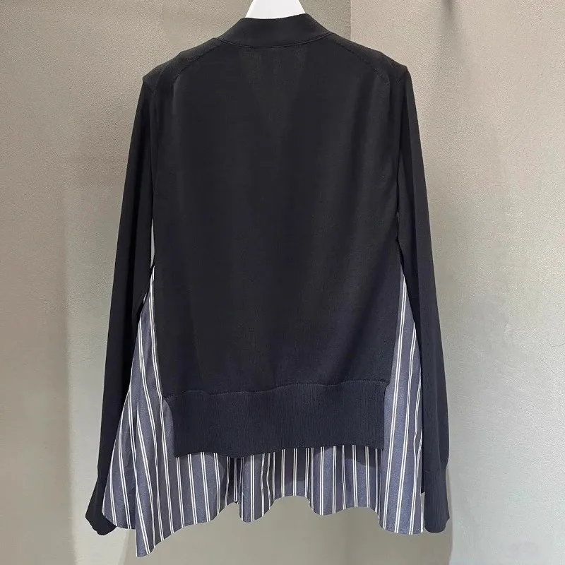 26 early autumn new spliced sweater shirt long sleeve loose casual top for women