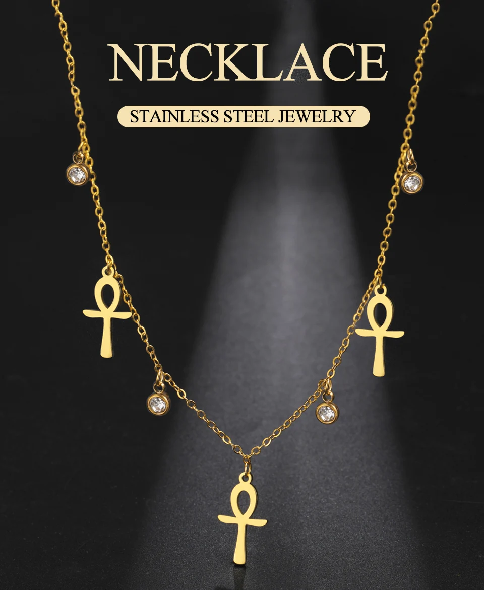 Dawapara Vintage altägyptisches Leben Ankh Kreuz Halskette Amulett des Schutzes religiöser Edelstahlschmuck – Detail 1