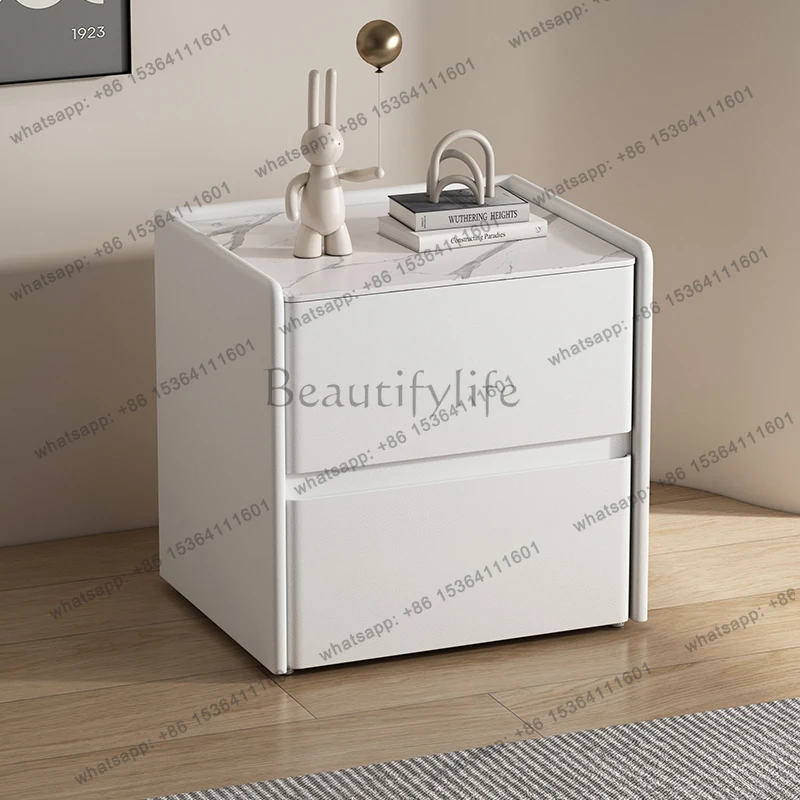 High-End Solid Wood Bed Floor Model Bedside Table Simple Modern Rock Board Wide Bedroom Bedside Cabinet