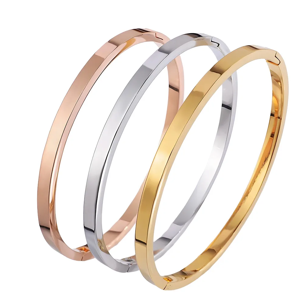 Brazalete de acero inoxidable de alta calidad, hebilla de cristales de Color dorado, plateado, rosa y dorado, pulseras abiertas, joyería para mujeres y hombres