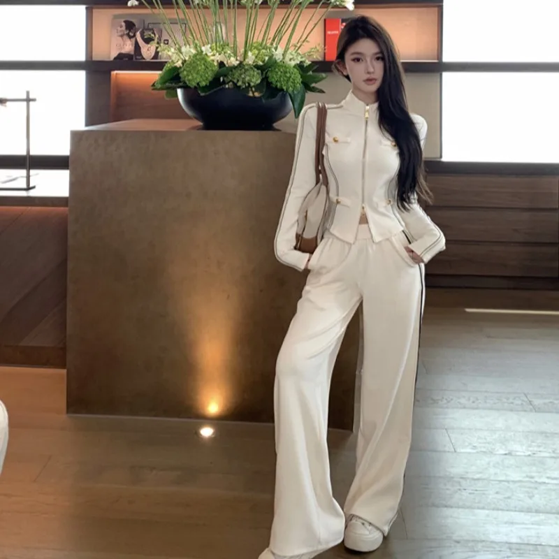 

Fall 2025 Slimming Spor Chic Stand Collar Women's Outerwear Set with Long Pants Commute Sle Zipper Closure Faionable