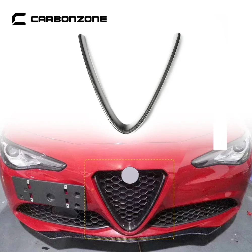 For Alfa Romeo Giulia Carbon Fiber Grille Trim Mesh Cover Front Bumper Applied To Modification Outer Frame cover car accessories