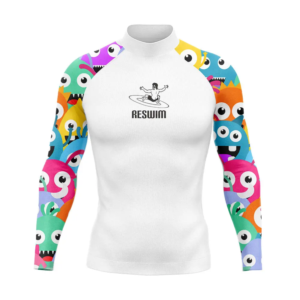 New Colorful Surf Shirt Men's Beach UV Protection Swimwear Rashguard Long Sleeve Swimming T-shirt Swimsuit Diving Surfing Suit