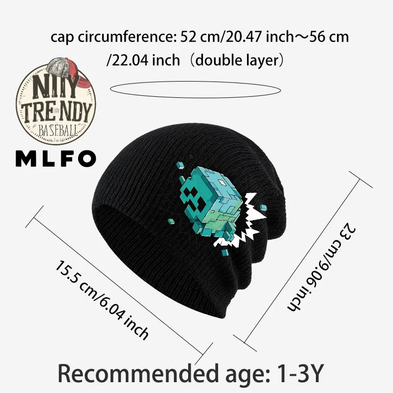 1‑3 Years Kids Knit Cold Hat Game Block Pixel Character Print Toddler Soft Knitted Beanie Autumn Winter Daily Outdoor