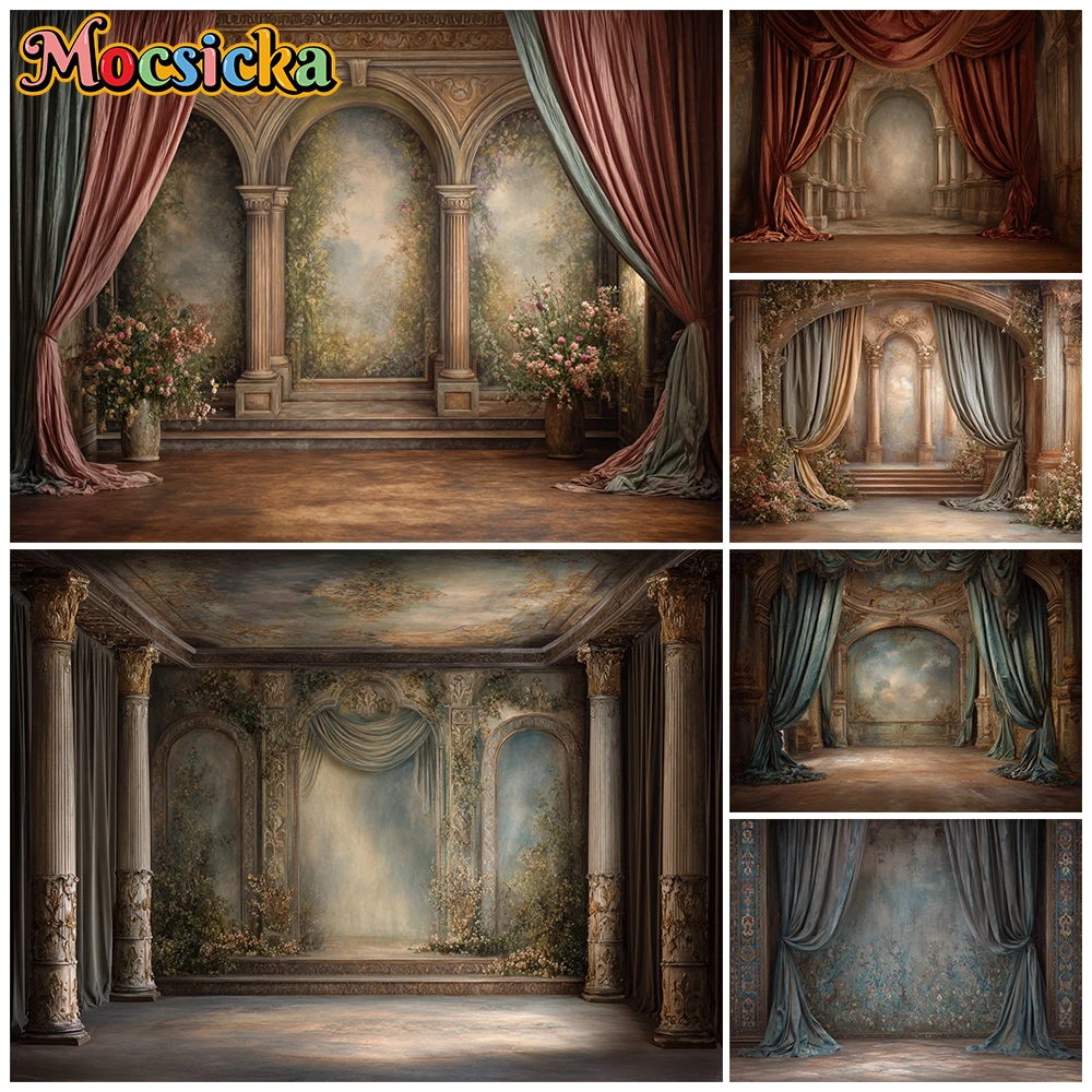 Mocsicka Retro Home Photo Backdrop Dark Abstract Flower Palace Wall Photography Background Oil Painting Decoration Studio Banner