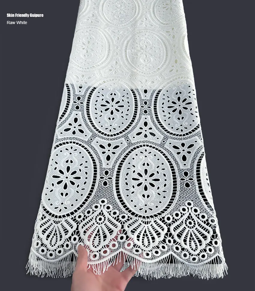 Raw White Skin Friendly Guipure Lace Neat Embroidered Cord Lace Very High Quality Water Soluble Wedding Sewing Dress DIY Garment