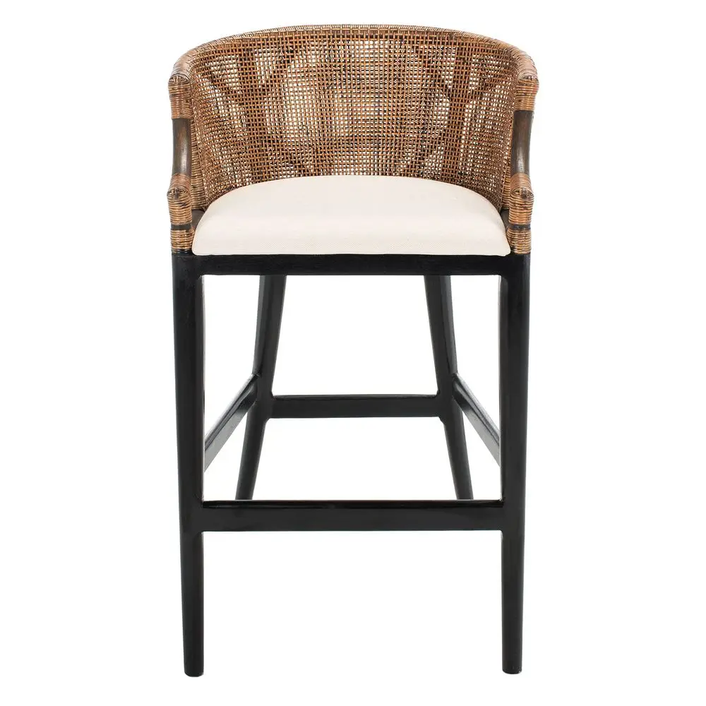 

Home Collection Brando Tropical Coastal Natural Wash Black Legs White Cushion Solid Wood 30inch Bar Stool Fully Assembled