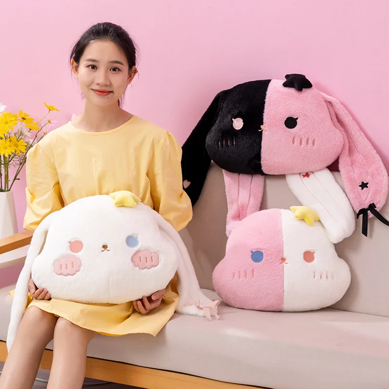 Cute Cloud shape two-tone Bunny Plush Throw Pillow Toy Kawaii Stuffed Animals Long Ear Rabbit Room Decor Sleeping Doll Kids Gift